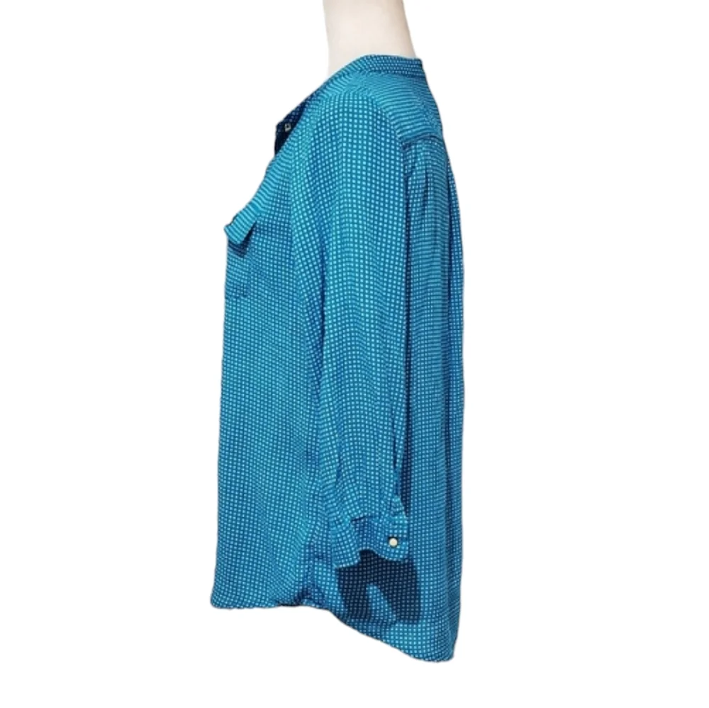 Stylus Blouse Women Size Small Blue White Polka Dot Pearl Button Long Sleeve Top - Picture 3 of 9